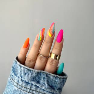 Shhagan Colorful Graffiti Swirls Designer Press-on-Gel Nails with Application Kit 3060 Handmade, Multicolor