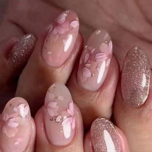 The Pink Truck Set of 24 Artificial Reusable nails in Blush Symphony Design with glue Pink