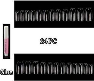 BUZIVENTURES 24 PC NATURAL TRANSPARENT NAILS WITH GLUE TRANSPARENT