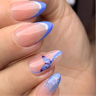 The NailzStation French Artificial nails Designer Acrylic Fake Press on art with glue kit Blue
