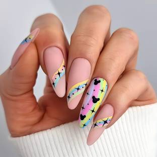 Shhagan Matt Designer Press-on-Gel Nails with Application Kit 3053 Handmade, Multicolor