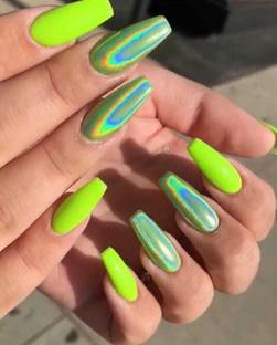 sparkling nailon Artificial designer luxury acrylic press on nails stick on nails Shape: Coffin Neon