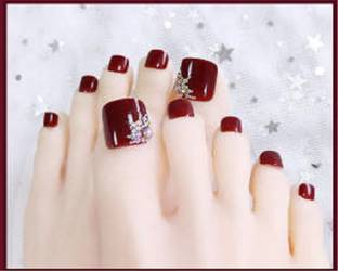 VIKSON INTERNATIONAL DESIGNER DEEP RED STONE STUDDED TOE FOOT NAILS FOR GIRLS AND WOMEN DEEP RED, SILVER