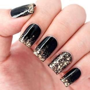 The NailzStation Glitter ombre Fake Artificial Press on Nails with glue application kit Black