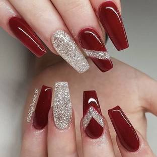 Shhagan Designer Falu Red Glitter Press on Nails with Glue Kit 1130 Multicolor