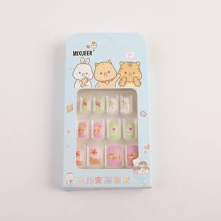 AKADO Kids Press on Nails Fake Artificial Nail Tips Full Cover Short False Fingernails multicolor