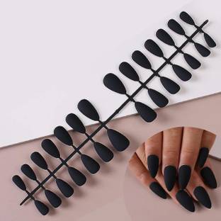 business venture 12 PC/Set Reusable BLACK Matte Artificial Nail/Nails with glue black