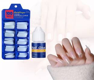 mapperz Fake Nails With Glue Kit Combo/ Artificial Nails Set Acrylic Fake Clear
