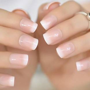 The NailzStation nails artificial nail fake designer press on extension with design glue french Natural