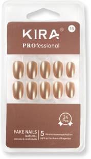 KIRA Artifical Fake Nails with Buffer & Glue, Natural False Nails For Women-A15 (Navy Blue)