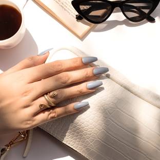 Shhagan Long Coffin (glossy Plain Grey) Designer Press on Nails with Kit Grey