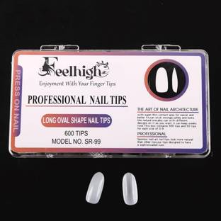 feelhigh long oval Nail Tips with Box for Salons and Home DIY,Tips 15 Sizes White