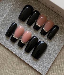 AMOK STORE press on nail for women nail set false nail tip nail with glue black