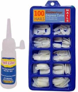 kyoho Artificial Gold Finger Empress Curve Tips Fake Nails with Glue Bottles TRANSPARENT