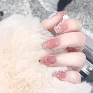 The Pink Truck Set of 24 Artificial Reusable Nails in Soft Pink color with Glitter with Glue Pink, Silver