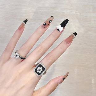KILLFE Artificial Reusable White Bow & colorful Flower Décor Nails Set With Glue Black,White,Pink