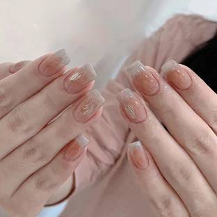 KILLFE Artificial Reusable Nails 24Pcs peach milk color With Double-side Glue Sticker Multicolor