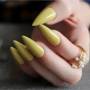 FWS Fashionworldshop Glossy Yellow Plain Color Shape Long Stiletto Yellow
