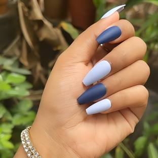Shhagan Coffin, Matt, Grey & Blue Nails Grey, Blue