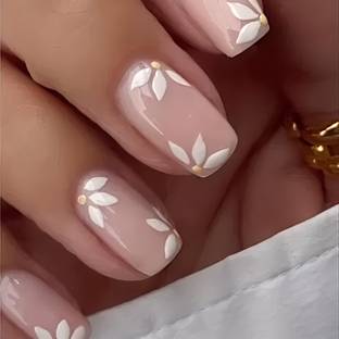 Shhagan White Floral Artificial Fake Press on Nails for girls & Women Multicolor