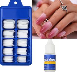 Facejewel 100 Pcs Reusable Artificial Nail With glue TRANSPARENT