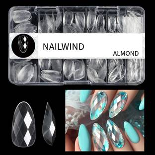 NAILWIND 3D Diamond Shape Designs False Nails, ALMOND 150 Pcs Soft Gel Tips CLEAR