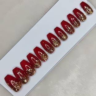 Shhagan Red Glitter Ombre Designer Artificial Press-on-Nails with Glue 722 Multicolor