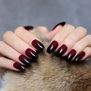 Shhagan Dark Red to Black Ombre Nails red