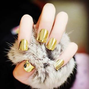 Sanfe Instant Stick On Nails - Golden Chrome | 24 Reusable Artificial Fake Nails White