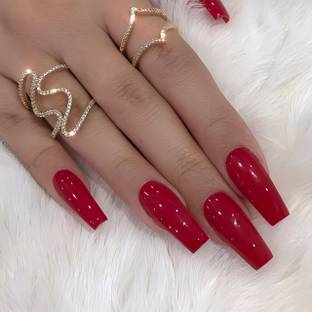 Shhagan Solid Artificial Designer Fake Press-on-nails glue 495 Red, Multicolor