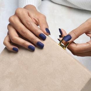 Lick - Press on Nails Matte Blue Reusable Stick on Artificial Nails With Application Kit Square Shape Navy Blue