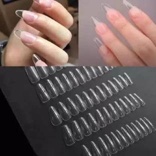 JANOST Best 100 Pcs Reusable Acrylic False Nails With Nail Glue For Women's & Girls Transparent