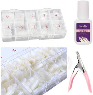 D.B.Z. 500 Nail false tips with tip cutter and 10ml Nail glue with brush Applicator white