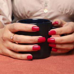 Lick - Press on Nails 24 Pcs Deep Red Square Shape Fake/False Acrylic Nails With Application Kit Square Shape reddish Pink
