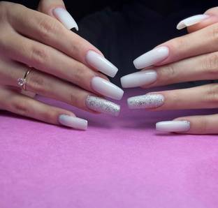 Shhagan White Foil Designer Artificial Press-on-Nails with Glue 597 Multicolor