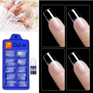 Qul.w NEW ARTIFICIAL NAILS FOR NAILS ART WITH GLUE TRANSPARENT transparent