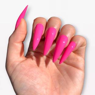 Shhagan Long Stiletto (Glossy Pink Plain) Designer Press on Nails with Kit Pink