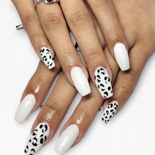 Shhagan White Animal Print Designer Artificial Press-on-Nails with Glue 646 Multicolor