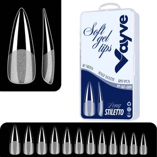 Vayve Soft Gel Nail Tips | Artificial Nail Full Clear Long Stiletto Nail Extension Set Clear - False Nails Full Cover Soft Nail Tip | Nail Salons DIY Nail Art with Box