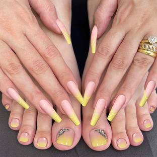 TBUY Yellow Designer Combo set of Finger & Toe nails with Glue , Glue tabs Natural & Yellow