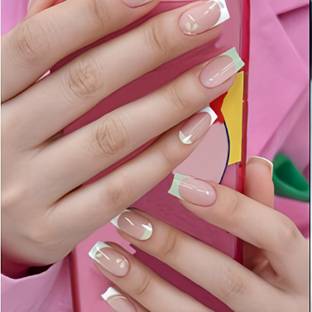 The NailzStation French Artificial nails Designer Acrylic Fake Press on art with glue kit Green