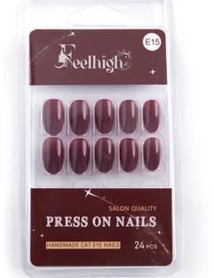 feelhigh Professional 24 Press On Cat Eye Nails Tips Natural Reusable Stick on Nails 15