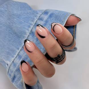 Shhagan Designer High Quality Press on nails-916 Nude, Black