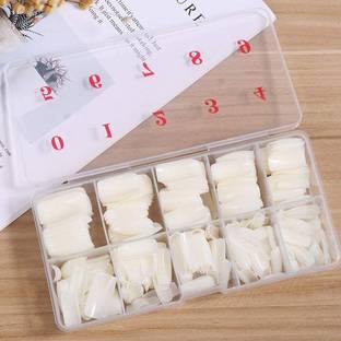 NUARY 500 Pcs Acrylic Artificial/ Fake Nails for Salon Full Coverage Tips with Box OFF WHITE