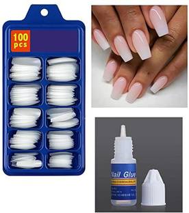 RETRIX Artificial Nails & Glue Set Of 100 Piece and Reuse able Artificial Nail Glue 3gm WHITE
