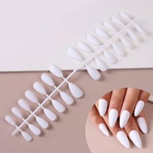 business venture 12 PC/Set Reusable WHITE Matte Artificial Nail/Nails with glue white