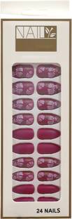 J & H Artificial Nails Multi Design Matt Color with Nail Glue Sticker 24 Pcs Set - 07 Multi Color