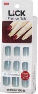 Lick - Press on Nails 24 Pcs Sky Blue Square Shape Artificial Nails Extension Reusable Stick on Nails Sky Blue