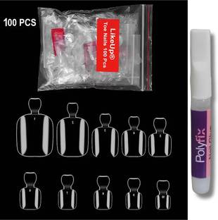 LikeUp 3C Toe Nails Artificial Clear DIY False Toe Nails Fake Nails with press on glue Clear/Transparent