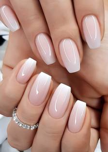 The NailzStation nails artifical nail fake designer press on extension with design glue Ombre White